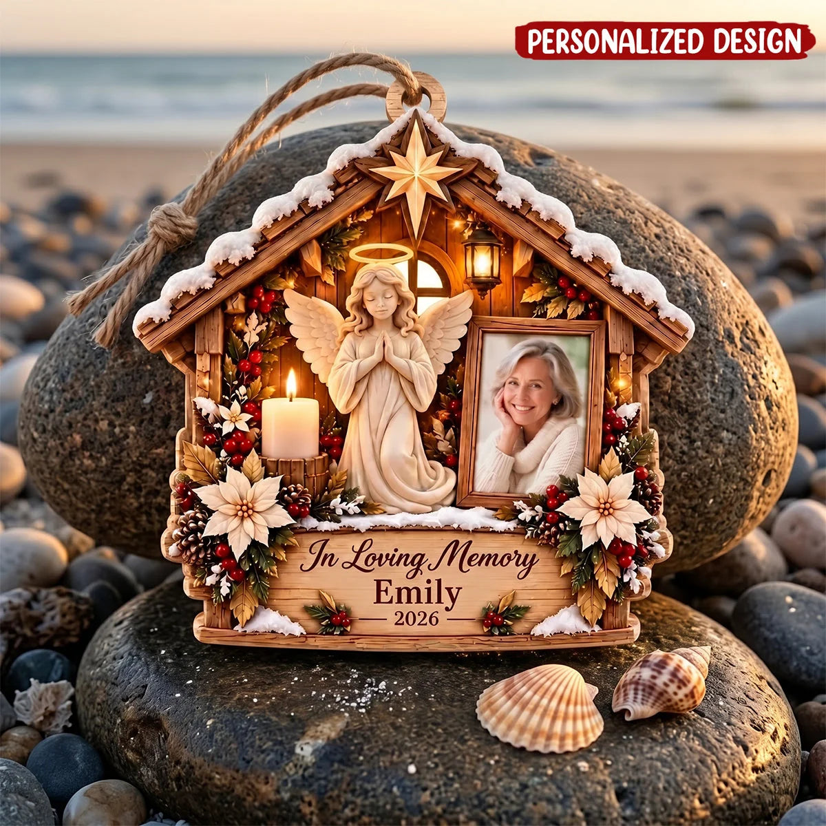 In Loving Memory Personalized Photo Wood Ornament - Custom Angel Keepsake for Family