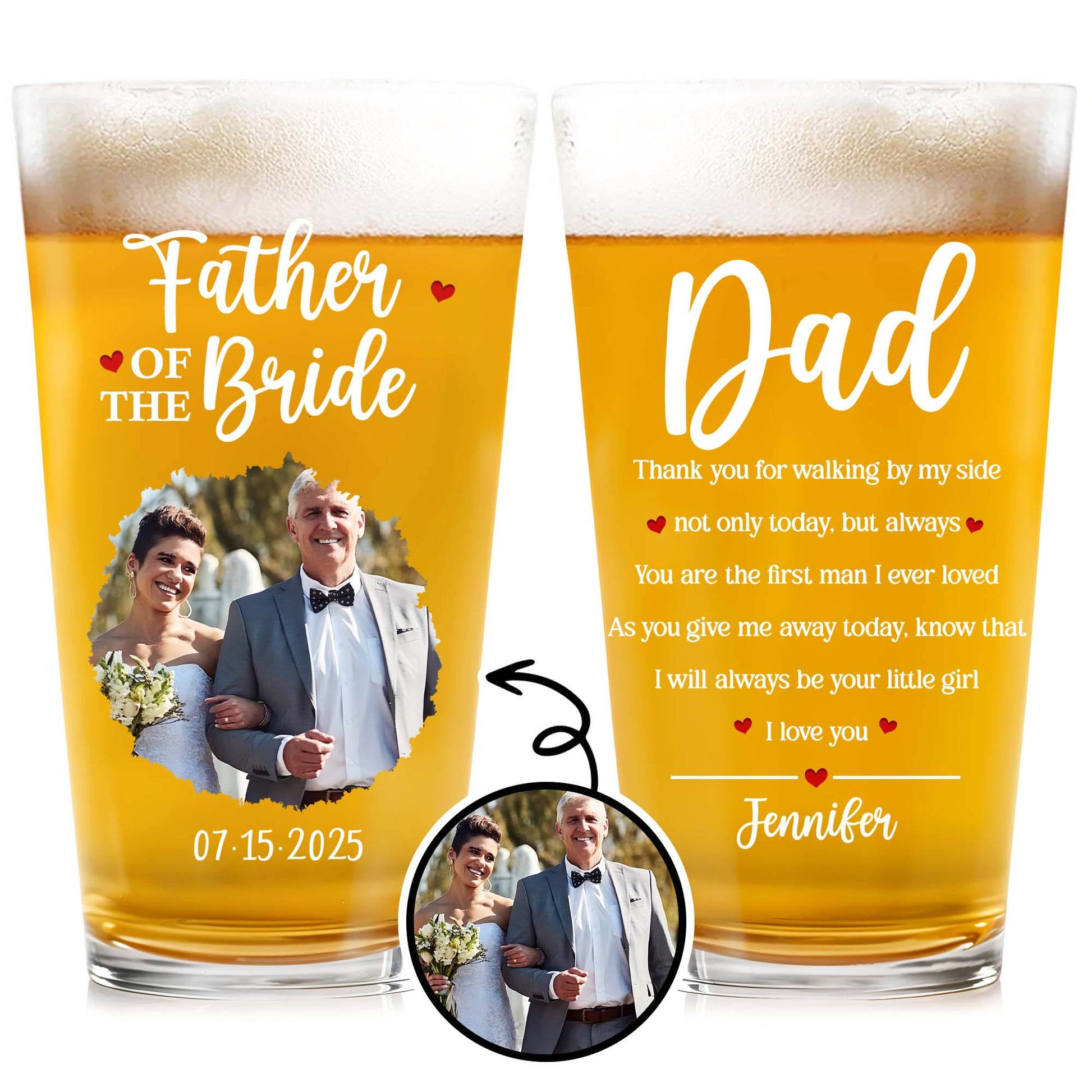 Personalized father of the bride beer glass with a custom wedding photo and message for dad image 6