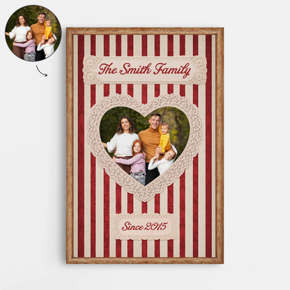 Personalized Family Photo Canvas / Poster - Custom Striped Heart Keepsake Wall Art Gift