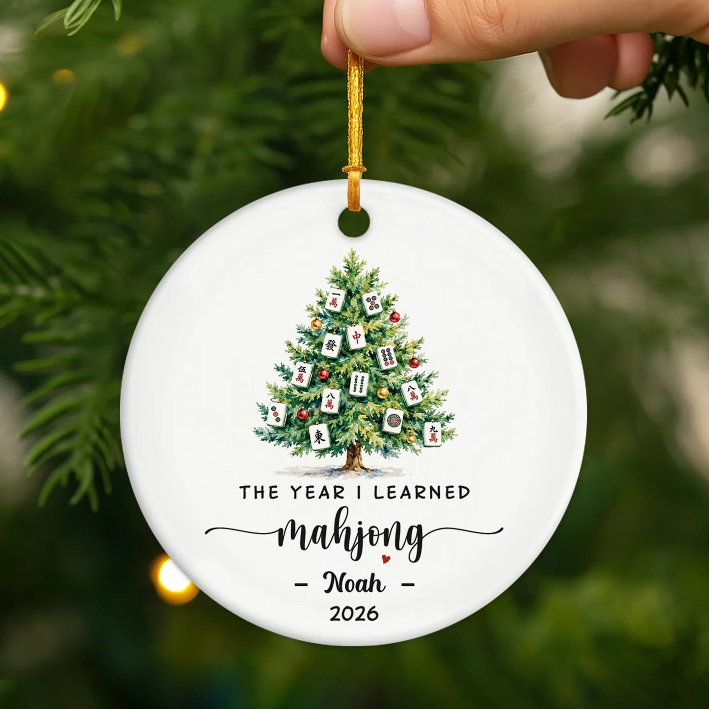 "The Year I Learned Mahjong" Personalized Ceramic Ornament - Custom Christmas Tree Keepsake Gift