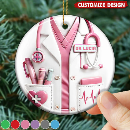 Custom Name White Coat Ceramic Ornament - Personalized Doctor & Nurse Keepsake Gift for Christmas Tree