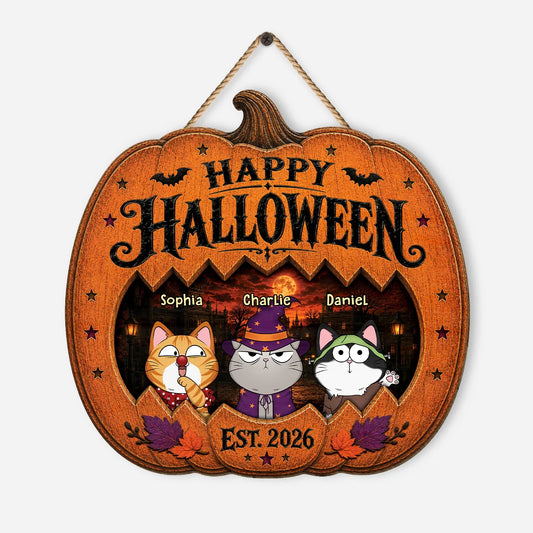 Personalized Cat Halloween Wood Sign for Cat Lovers with personalized design details for meaningful gifting