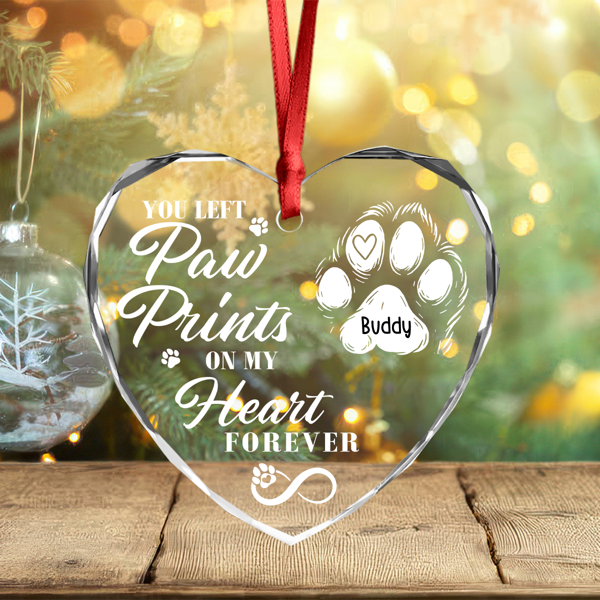"You Left Paw Prints On Our Hearts Forever" Personalized Glass Ornament - Custom Pet Memorial Keepsake for Dog Lovers