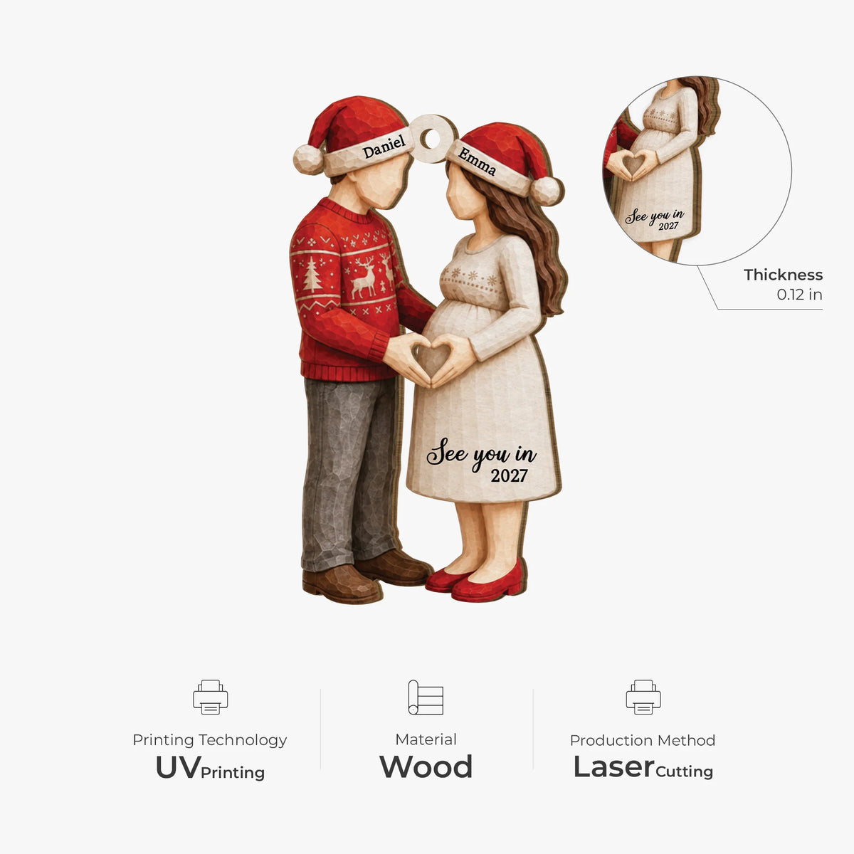 See You In 2027 Personalized Wooden Ornament - Custom Christmas Pregnancy Gift for Expecting Parents