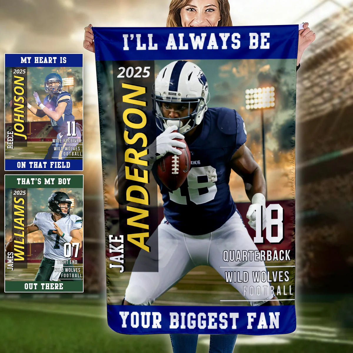 Personalized football garden flag with custom player photo print - unique sports gift for football mom