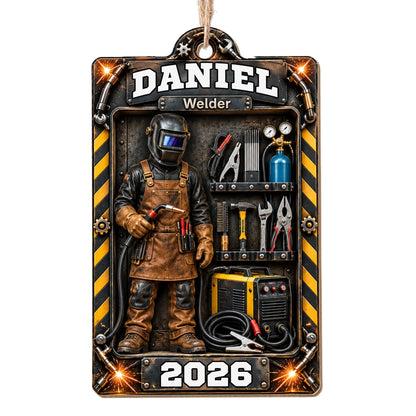 Welder Toolbox Personalized Wood Ornament - Custom Name Keepsake Gift for Dad Husband
