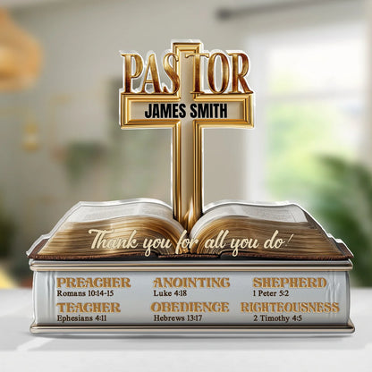"Thank You For All You Do" Personalized Pastor Acrylic Plaque - Custom Christian Preacher Gift