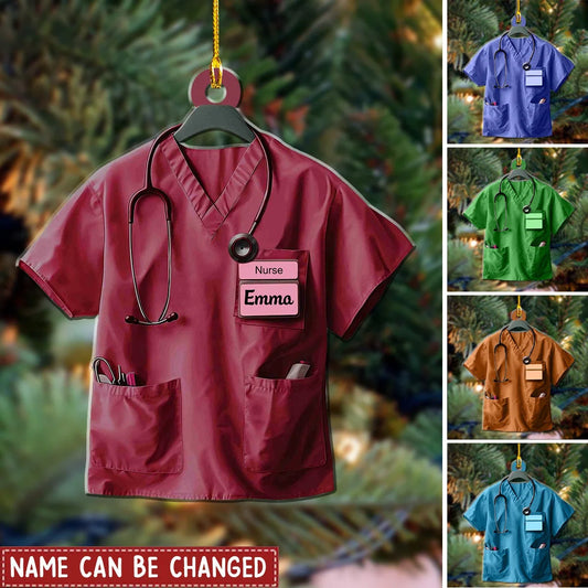 Personalized Nurse Scrub Uniform Acrylic Ornament - Custom Name Christmas Keepsake Gift for Nurses