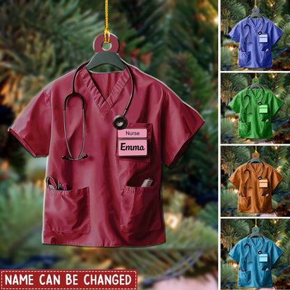 Personalized Nurse Scrub Uniform Acrylic Ornament - Custom Name Christmas Keepsake Gift for Nurses
