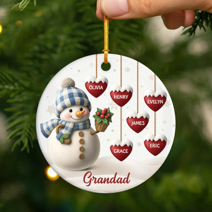 Personalized Snowman Ceramic Ornament - Custom Grandkids Names Christmas Keepsake for Grandma & Grandpa