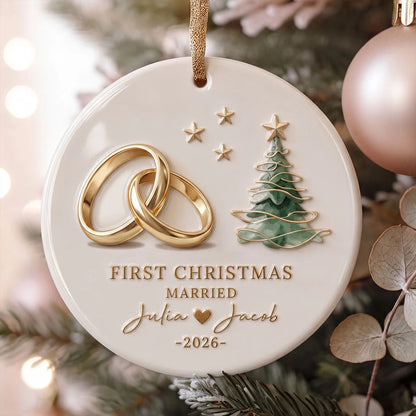 First Christmas Married Personalized Ceramic Ornament - Custom Keepsake Gift for Couples