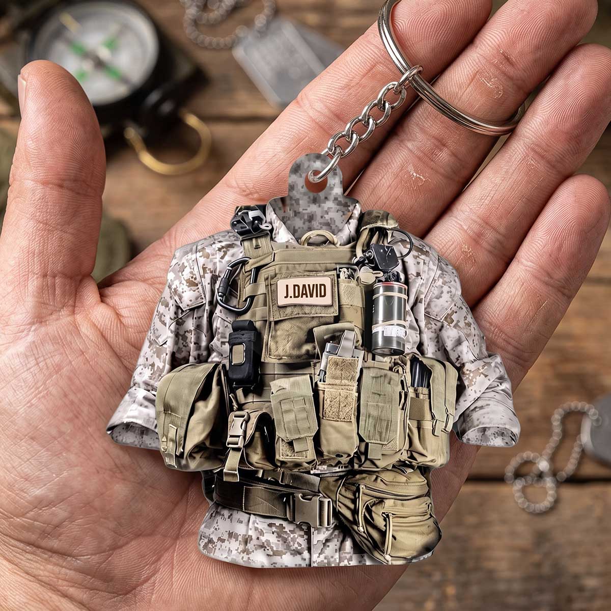 Personalized Marine Corps Tactical Uniform Acrylic Keychain - Custom Military Veteran Gift