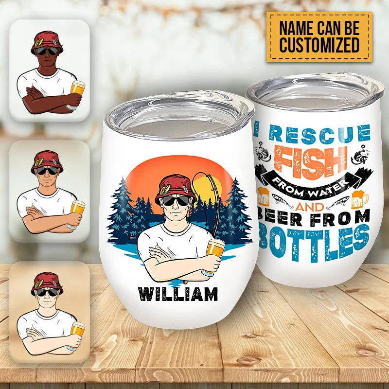 "I Rescue Fish And Beer" Personalized Wine Tumbler - Custom Gift for Fishing Lovers