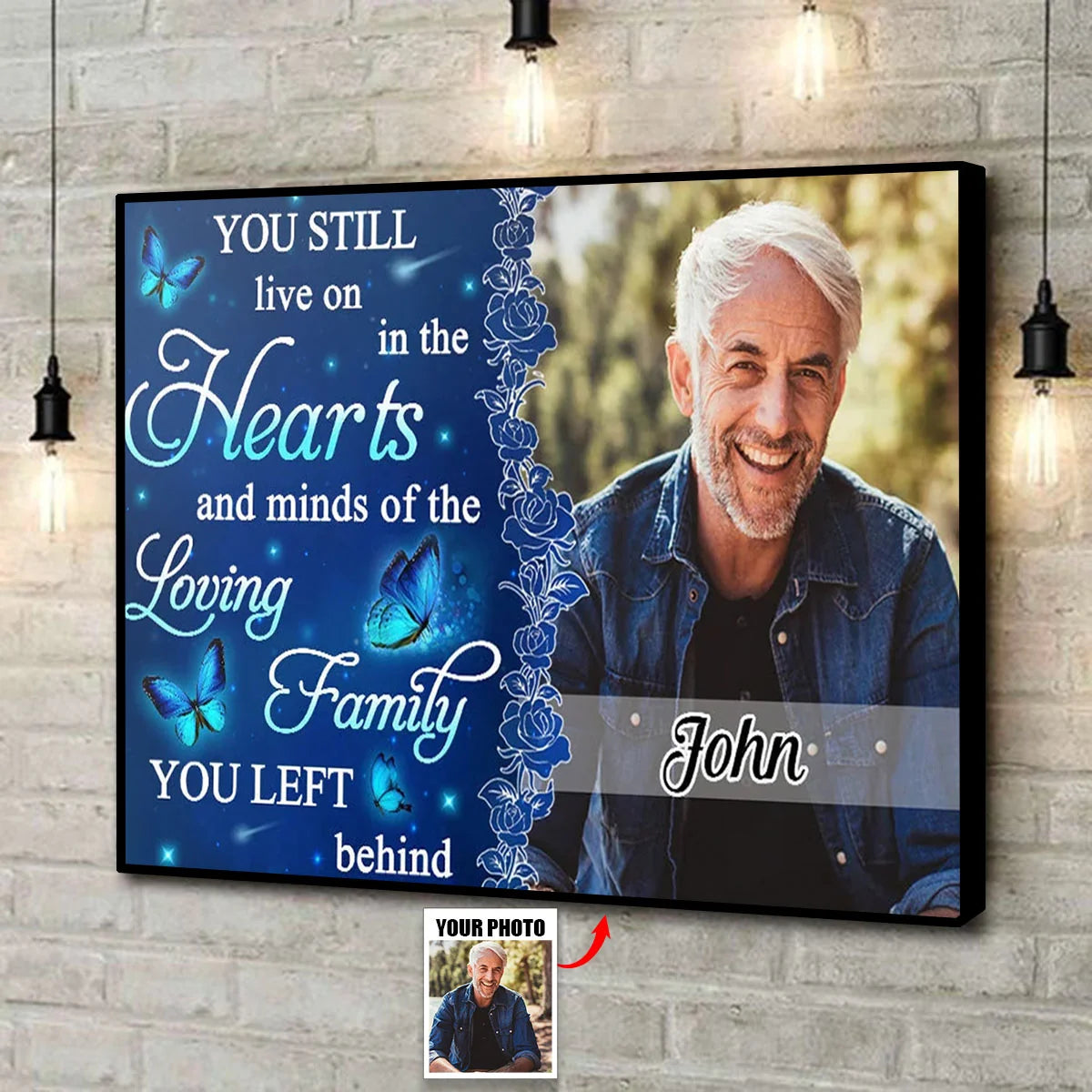 "You Still Live On In Our Hearts" Personalized Memorial Canvas / Poster - Custom Photo Wall Art