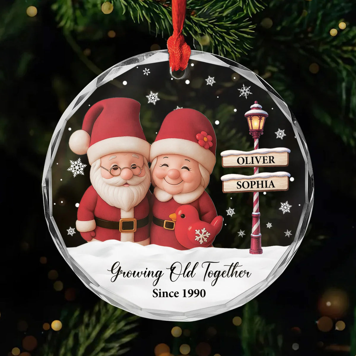 Growing Old Together Personalized Glass Ornament - Custom Christmas Keepsake for Couples
