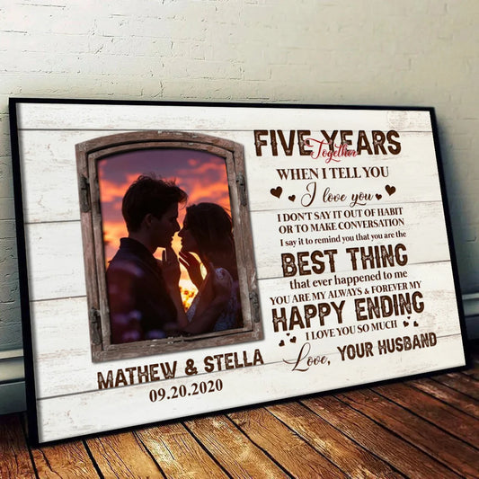 Custom Five Years Together Photo Canvas for Wife with personalized design details for meaningful gifting