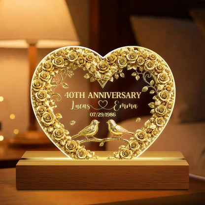 40th Anniversary Personalized LED Night Light - Custom Golden Wedding Keepsake Gift for Couples