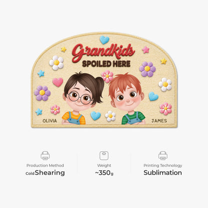 Doormat material and size view - Custom Grandkids Spoiled Here Doormat