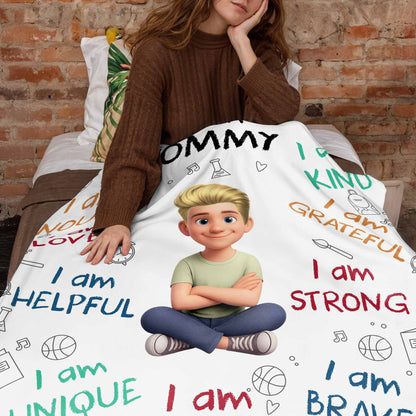 "I Am Enough, Brave & Strong" Personalized Kids Affirmation Blanket - Custom Gift for Boys & Girls
