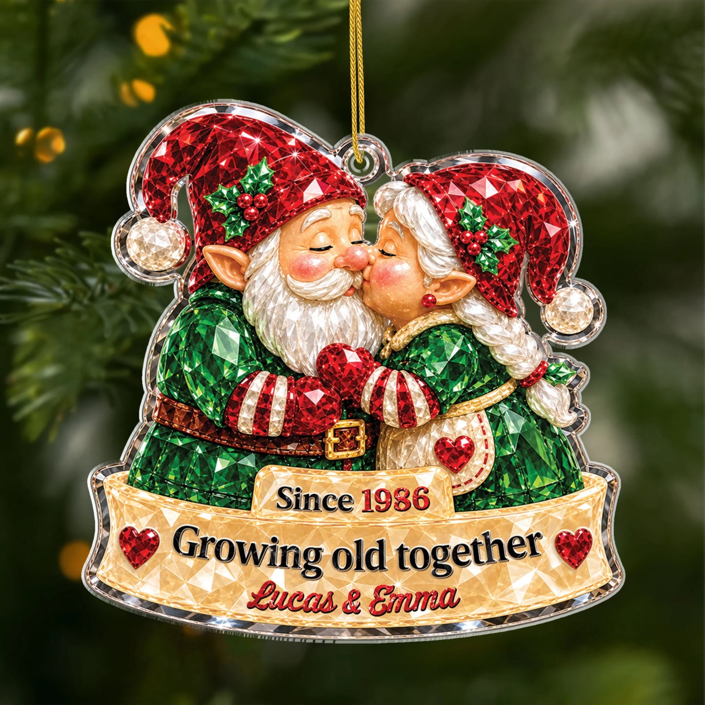 "Growing Old Together" Personalized Couples Acrylic Ornament - Custom Christmas Anniversary Keepsake