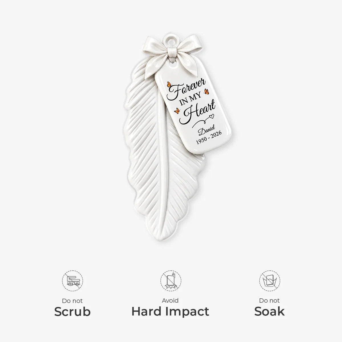 Forever in My Heart Personalized Memorial Feather Ornament - Custom Remembrance Sympathy Gift for Family