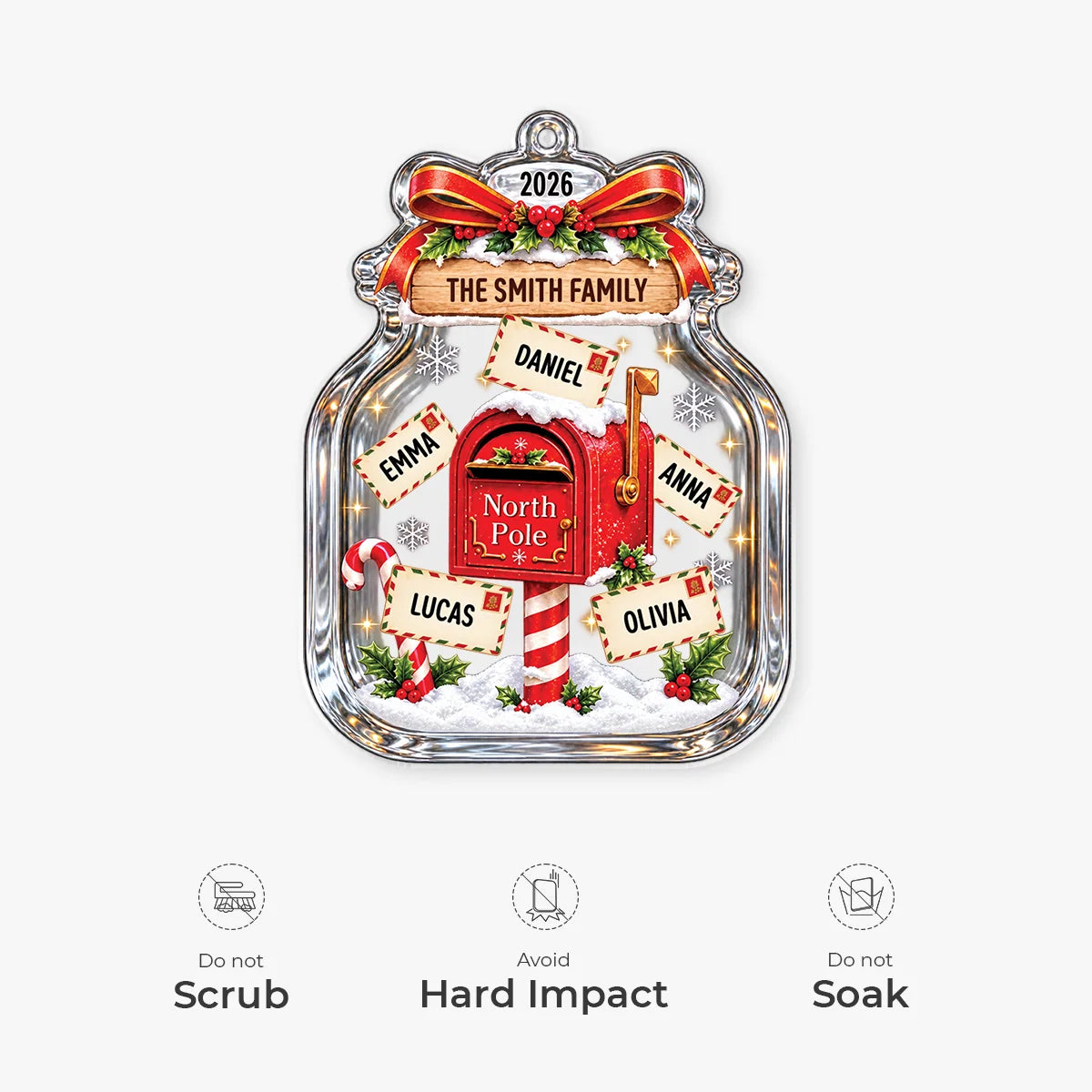 North Pole Mailbox Personalized Acrylic Ornament - Christmas Holiday Keepsake for Family