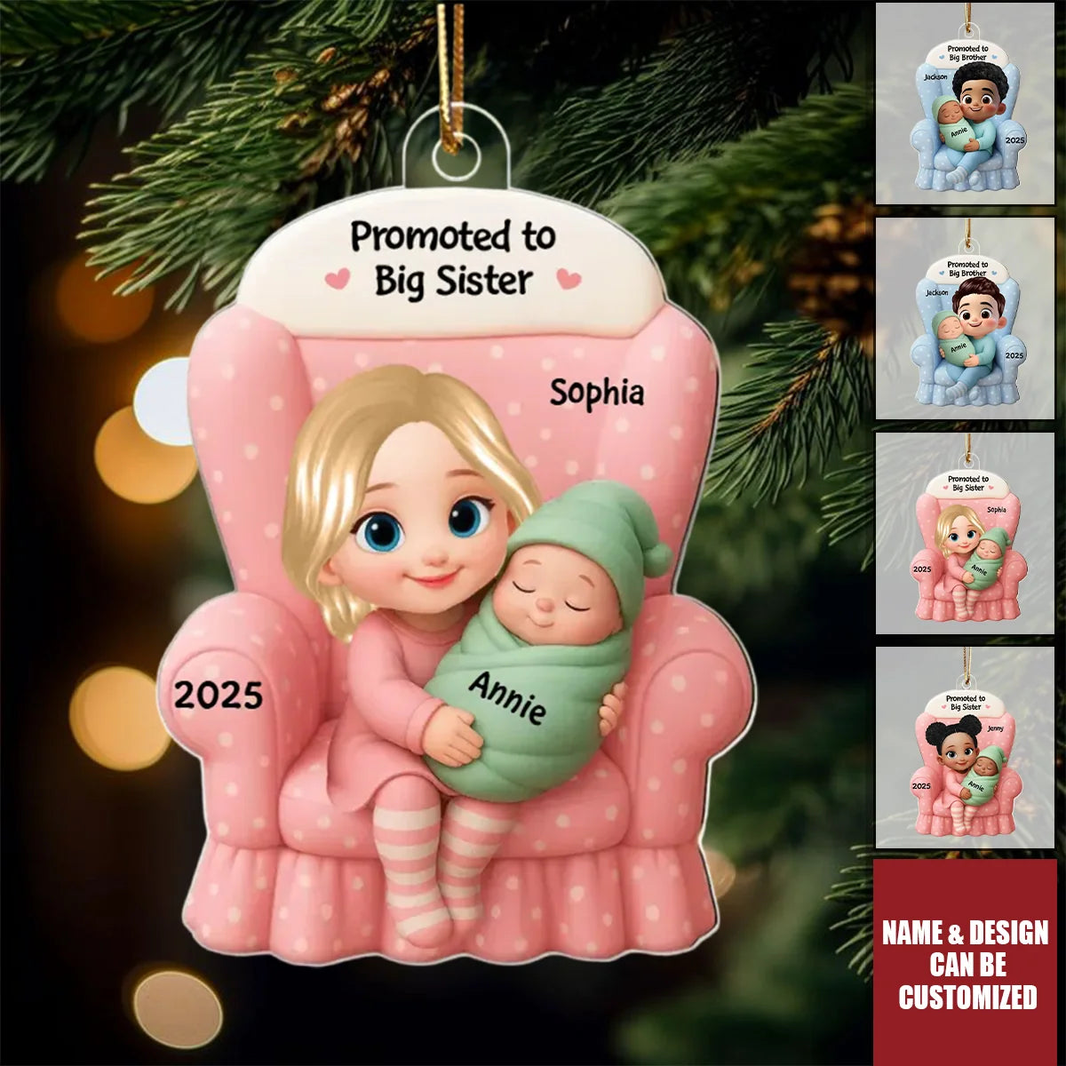 Promoted to Big Sister Brother - Personalized Baby Announcement Acrylic Ornament