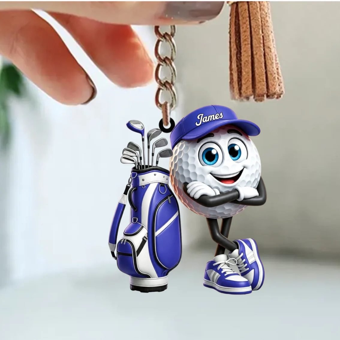 Cool Arms-Crossed Golf Buddy Keychain - Personalized Cute Golf Ball Mascot Gift for Golfers