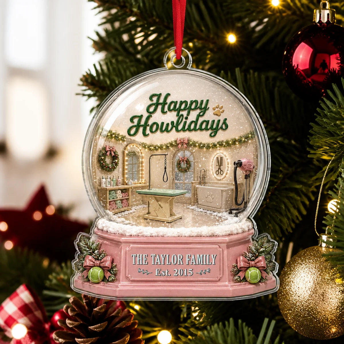 Happy Howlidays Personalized Acrylic Ornament - Christmas Gift for Dog Lovers & Groomers