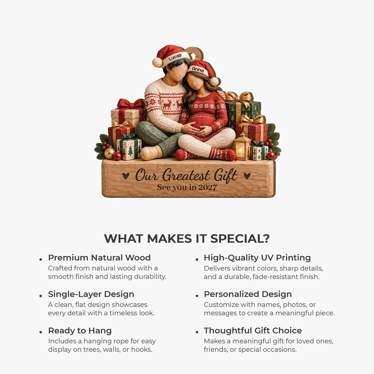 Our Greatest Gift Personalized Pregnancy Wooden Ornament - Christmas Keepsake for Expecting Couples