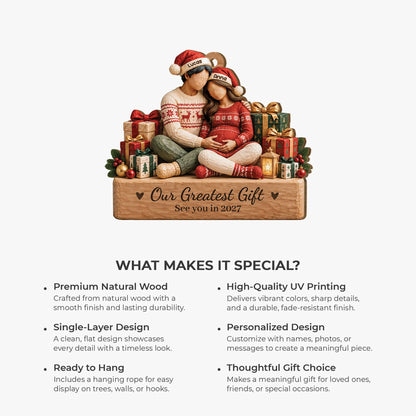 Our Greatest Gift Personalized Pregnancy Wooden Ornament - Christmas Keepsake for Expecting Couples