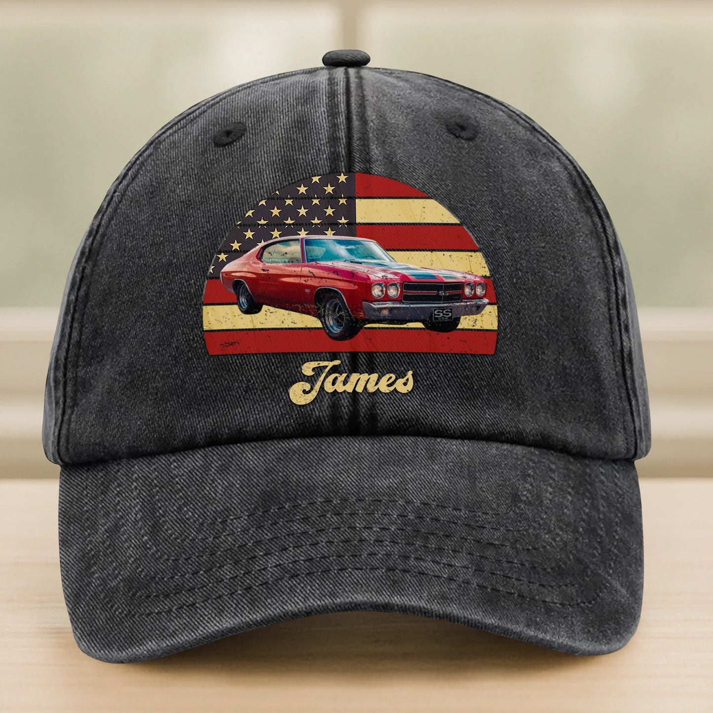 Custom photo vintage car baseball hat in washed denim for dad or car lovers birthday gift image 8