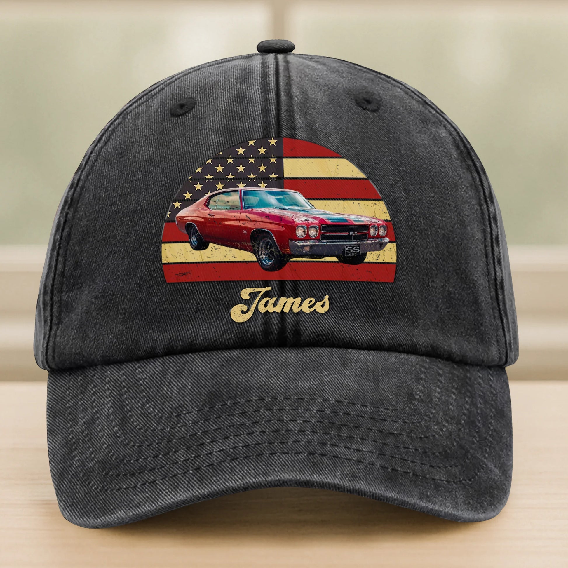 Custom photo vintage car baseball hat in washed denim for dad or car lovers birthday gift image 8