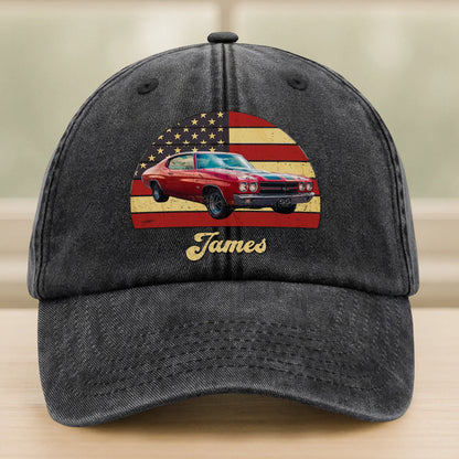 Custom photo vintage car baseball hat in washed denim for dad or car lovers birthday gift image 8