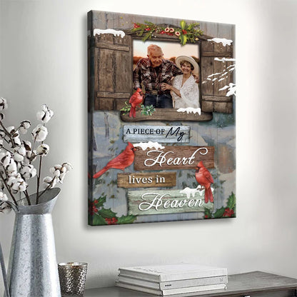"A Piece Of My Heart Lives In Heaven" Custom Photo Memorial Canvas / Poster - Custom Wall Art for Family Sympathy Keepsake