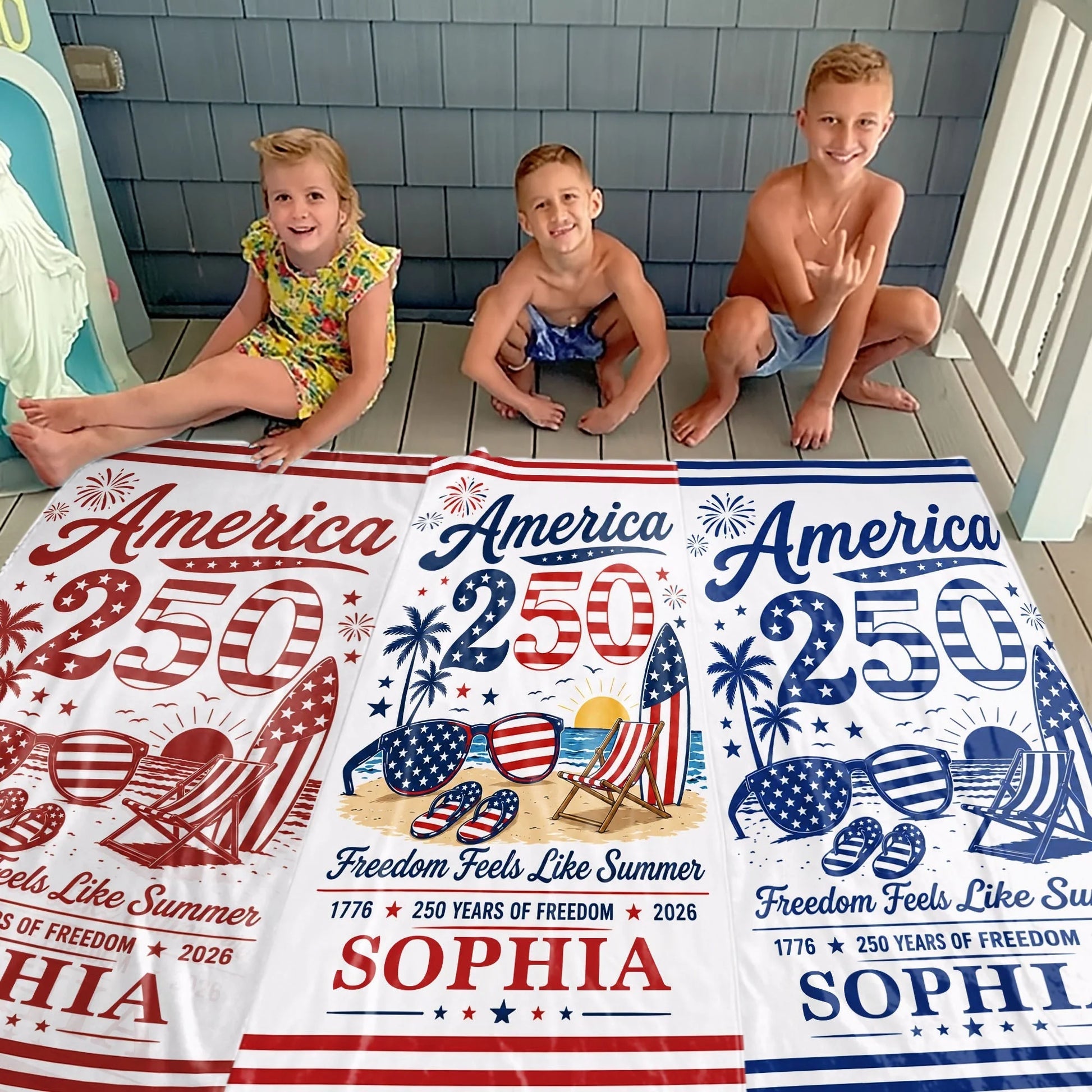 Custom Freedom Feels Like Summer Beach Towel for Family with personalized design details for meaningful gifting image 6