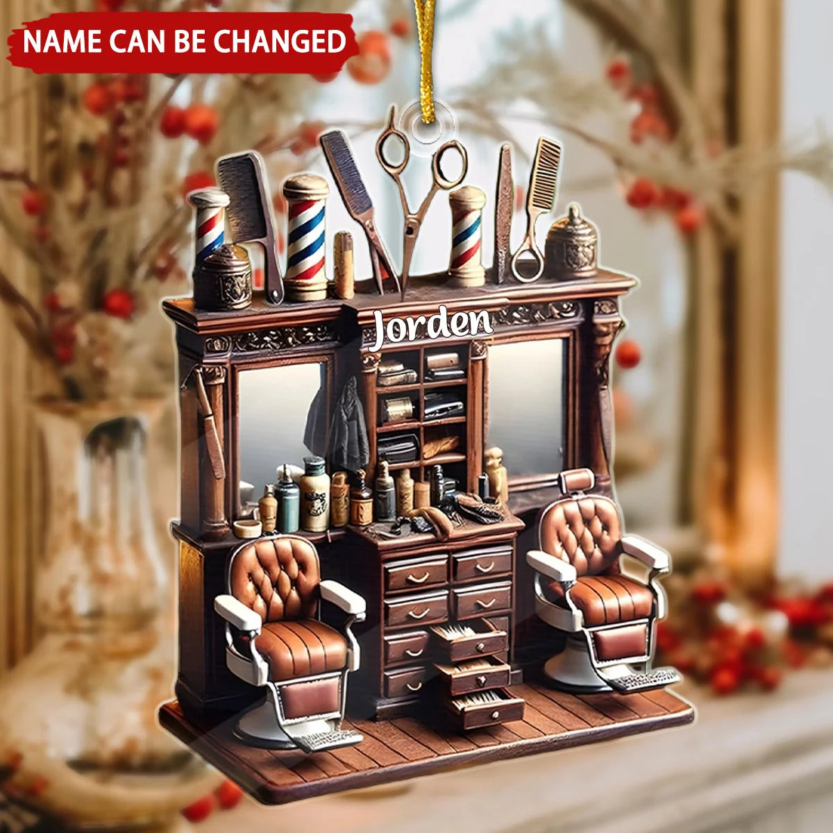 Vintage Barber Shop Personalized Acrylic Ornament - Christmas Keepsake for Hairstylists