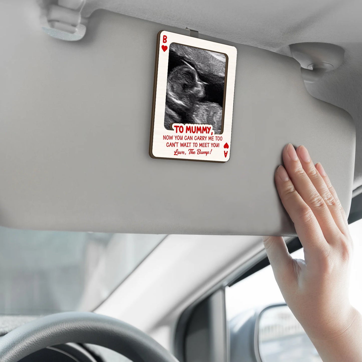 Custom Ultrasound Car Visor Clip personalization view for New Mom / Expecting Mom