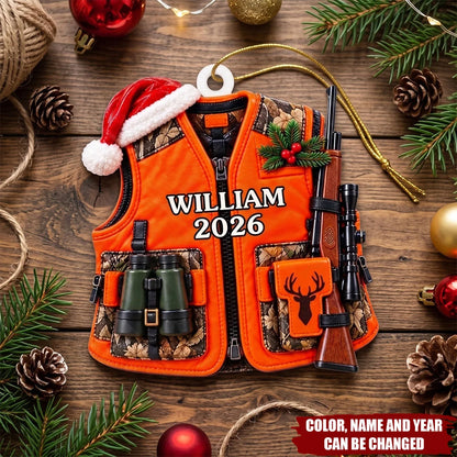 Hunter Vest Personalized Wooden Ornament - Custom Hunting Christmas Keepsake Gift for Dad