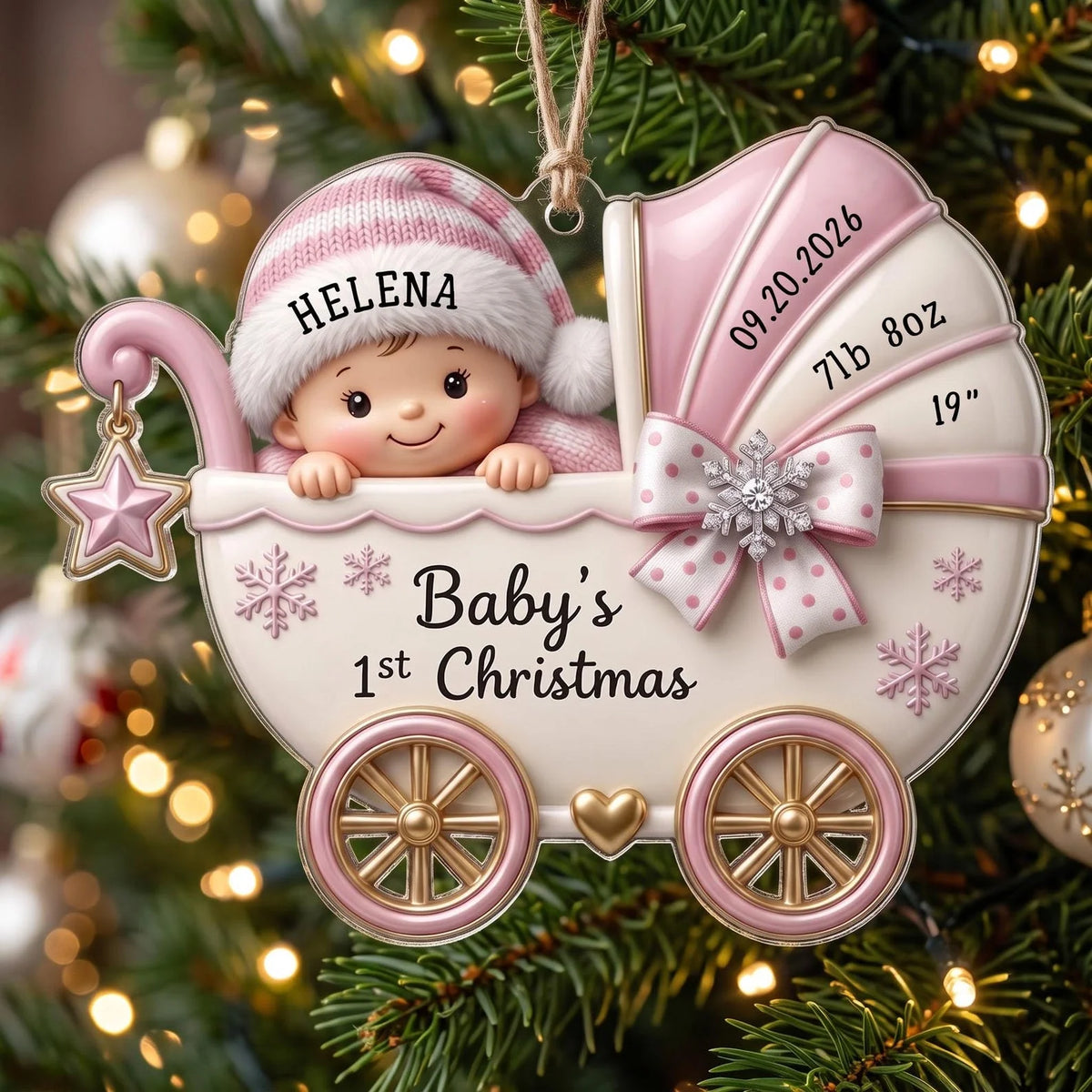 "Baby's 1st Christmas" Personalized Stroller Acrylic Ornament - Keepsake for New Parents