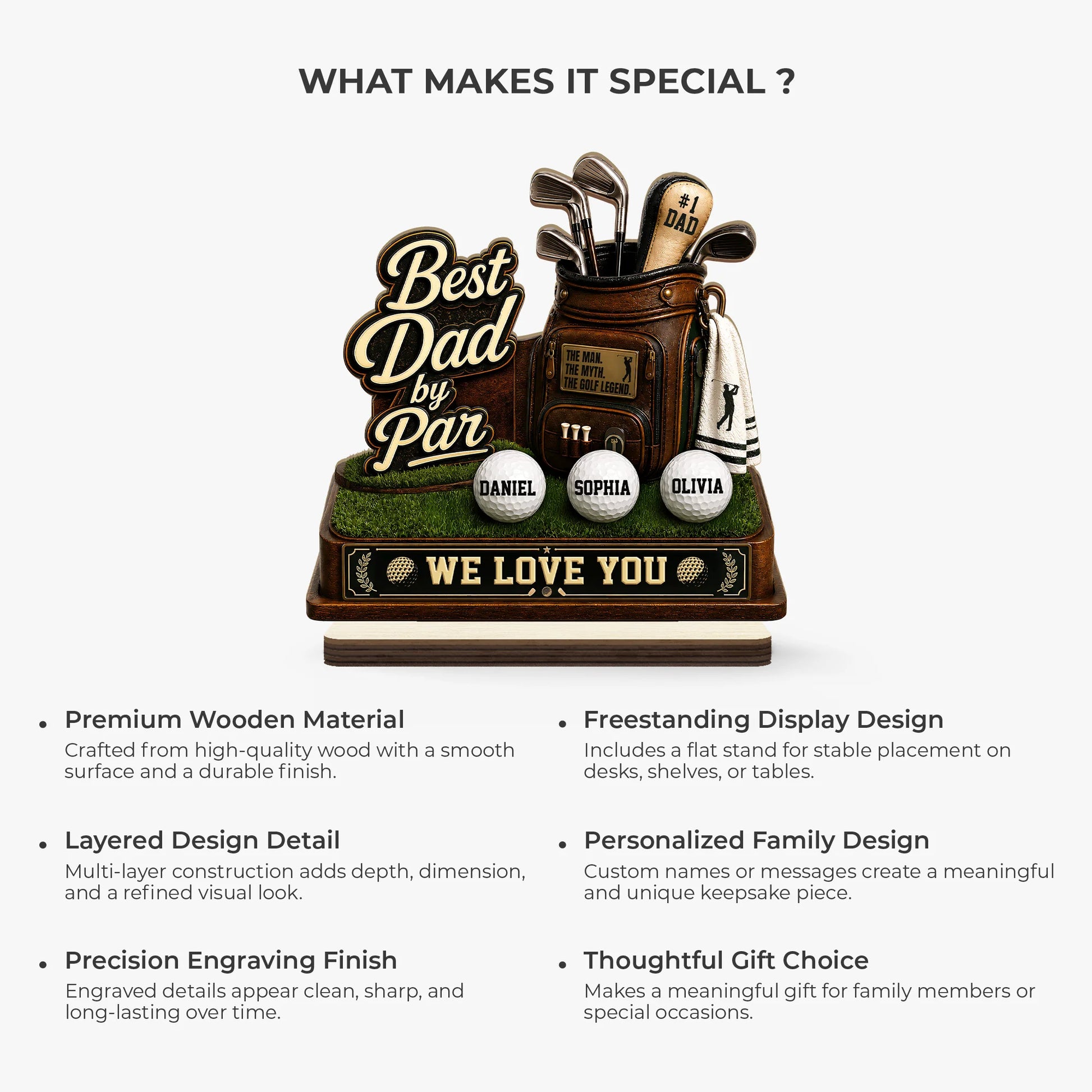 Best Dad By Par Personalized Golf  Wooden Plaque - Custom Golf Gifts for Dad and Grandpa