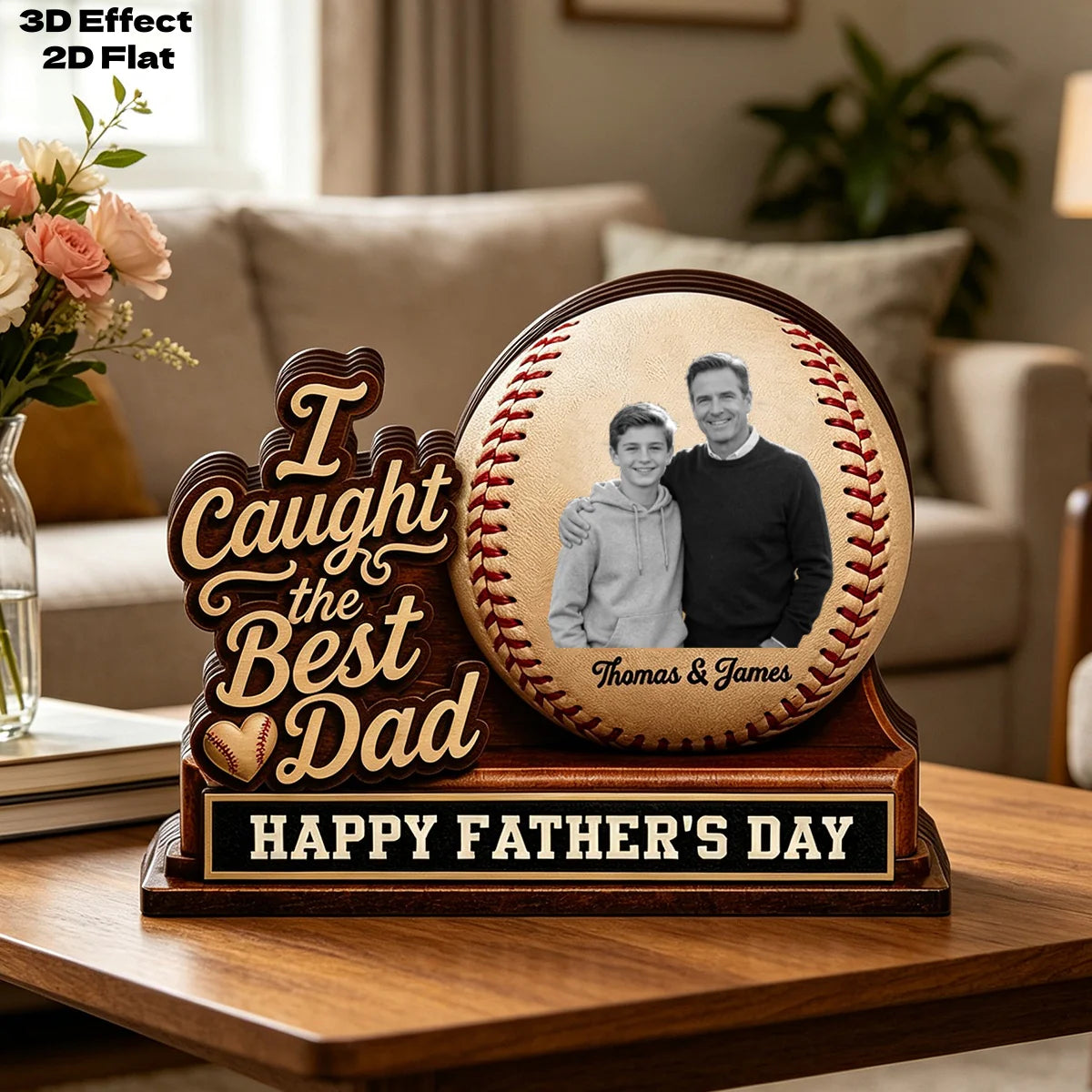 Custom Baseball Photo Wooden Block for Dad with personalized design details for meaningful gifting