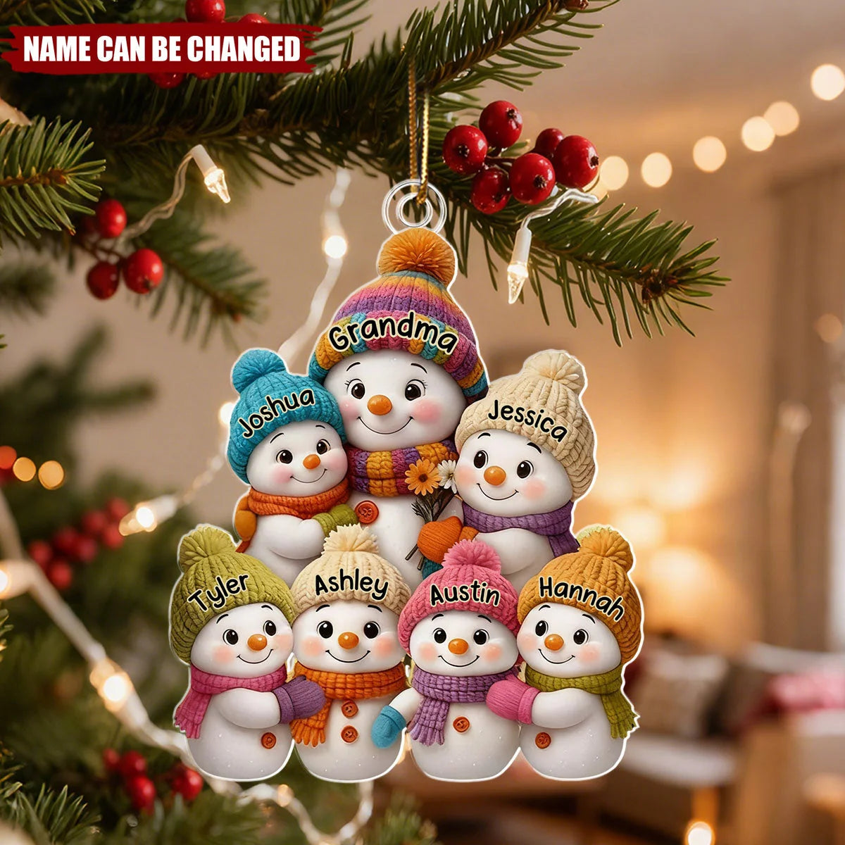 Snowman Grandma And Grandkids Personalized Acrylic Ornament - Custom Family Christmas Keepsake