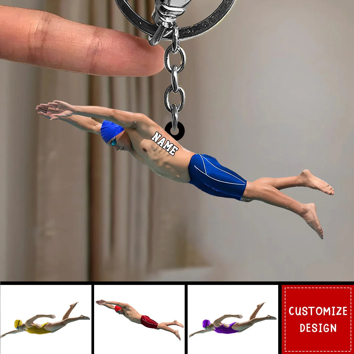 Personalized Swimmer Acrylic Keychain - Custom Name Athlete Keepsake Gift