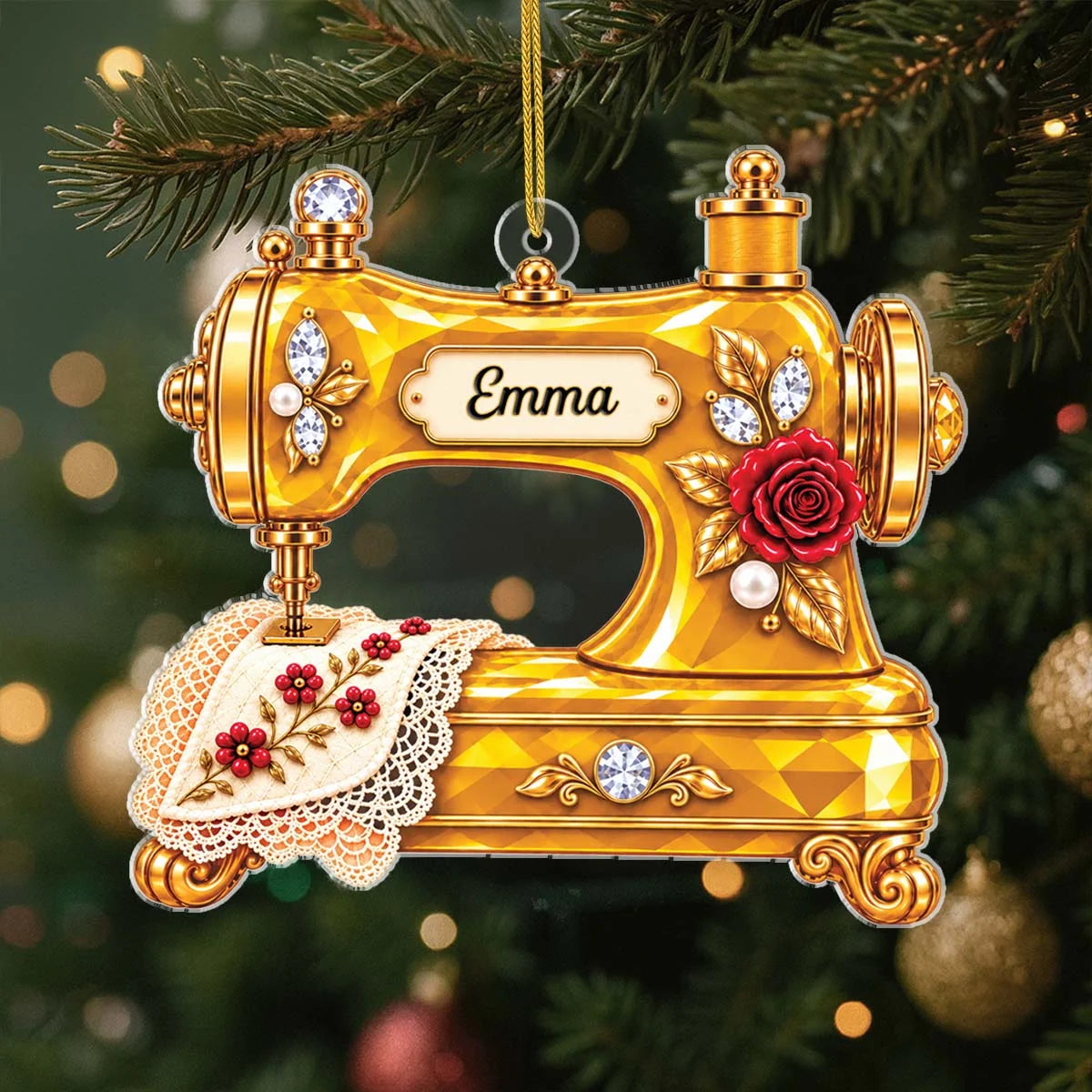 Vintage Style Personalized Sewing Machine Acrylic Ornament - Custom Gift for Quilters and Crafters