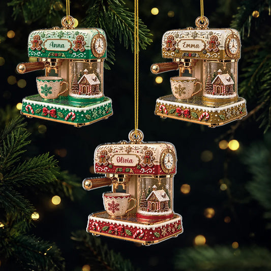 Gingerbread Coffee Machine Acrylic Ornament - Personalized Holiday Keepsake Gift for Bakers and Baristas