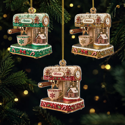 Gingerbread Coffee Machine Acrylic Ornament - Personalized Holiday Keepsake Gift for Bakers and Baristas