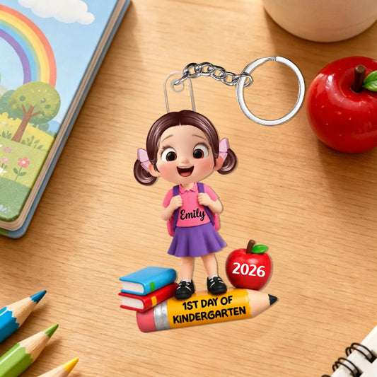 1st Day Of Kindergarten Acrylic Keychain - Custom Backpack Charm Keepsake Gift for Kids