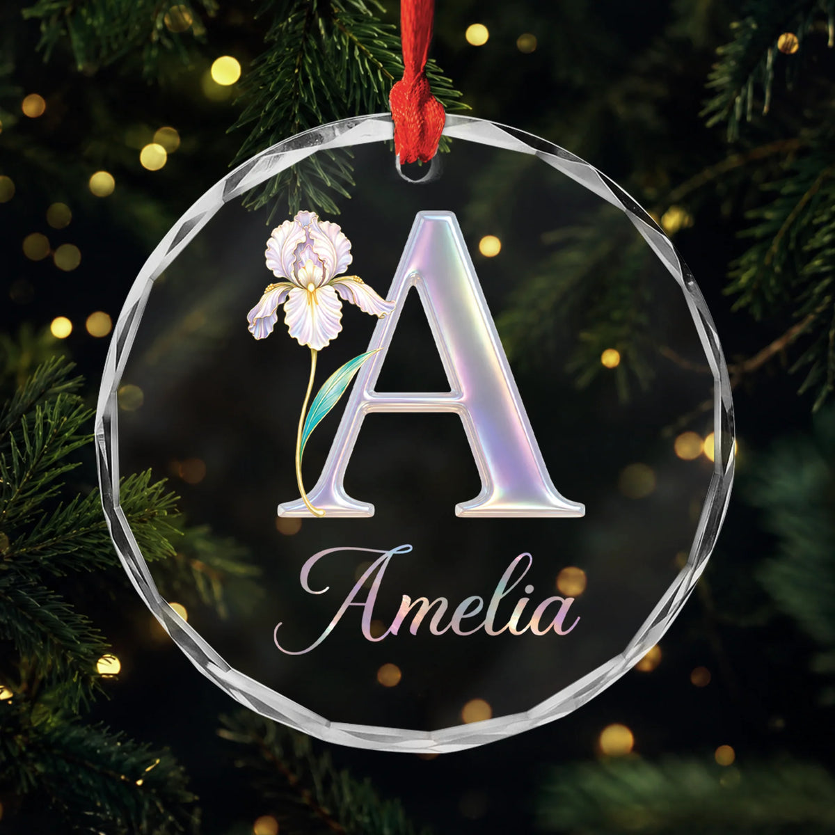 Personalized Birth Month Flower Glass Ornament - Custom Initial Floral Keepsake Gift for Her