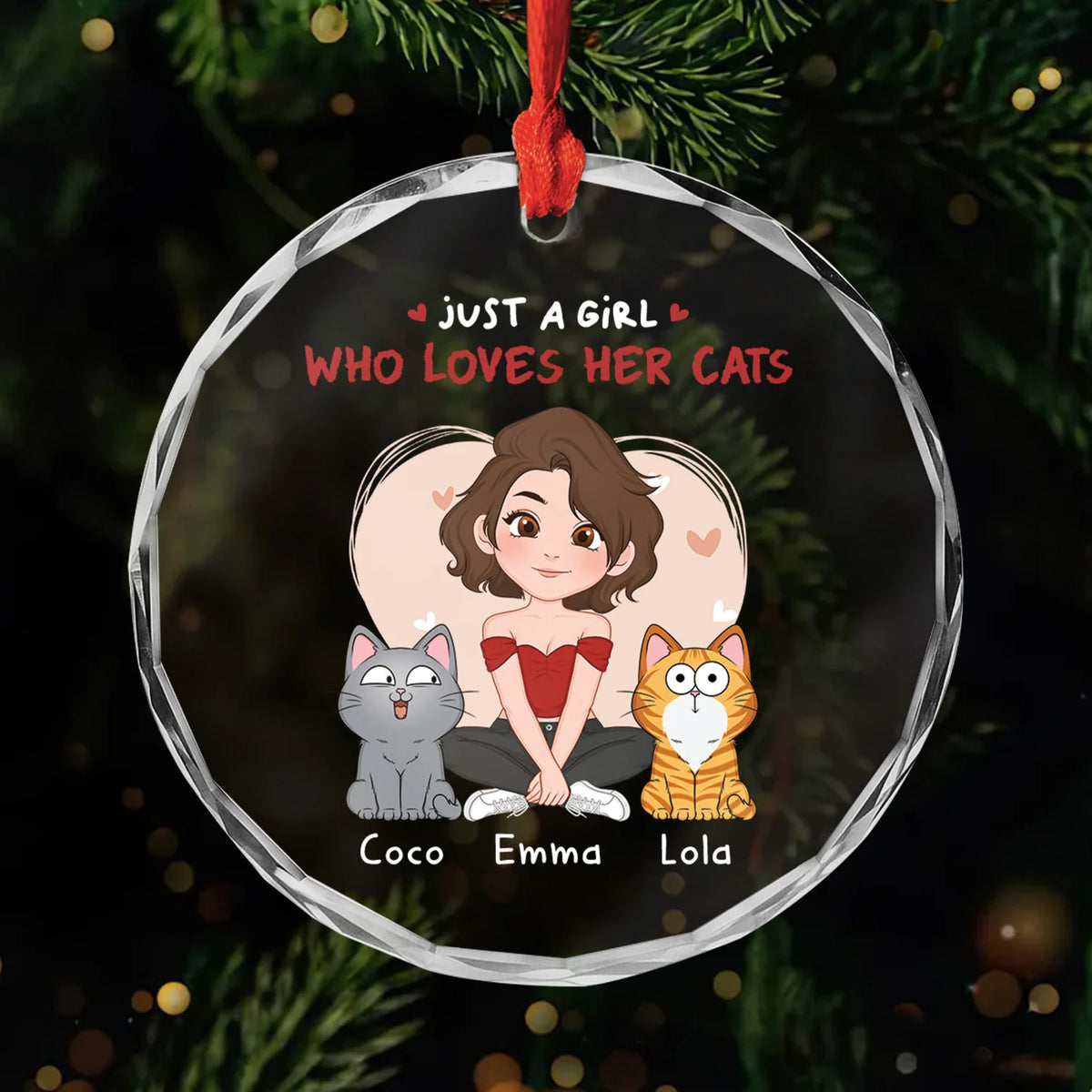"Just A Girl Who Loves Her Cats" Personalized Glass Ornament - Custom Christmas Gift for Cat Lovers